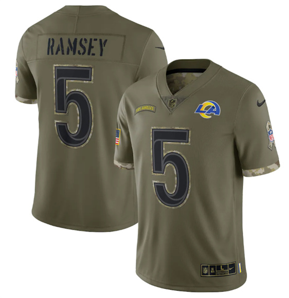 Men's Los Angeles Rams #5 Jalen Ramsey 2022 Olive Salute To Service Limited Stitched Jersey